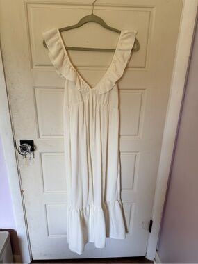 Caution To The Wind Cream Ruffled V-Neck Maxi Dress
